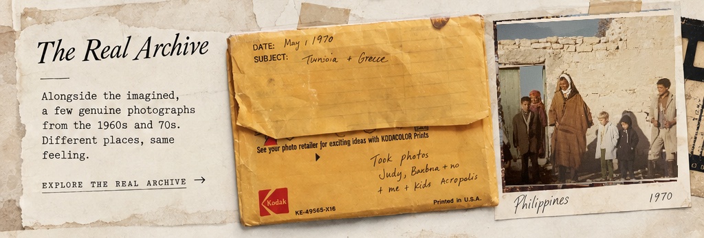 The Real Archive with a Kodak processing envelope and original Tunisia photograph.